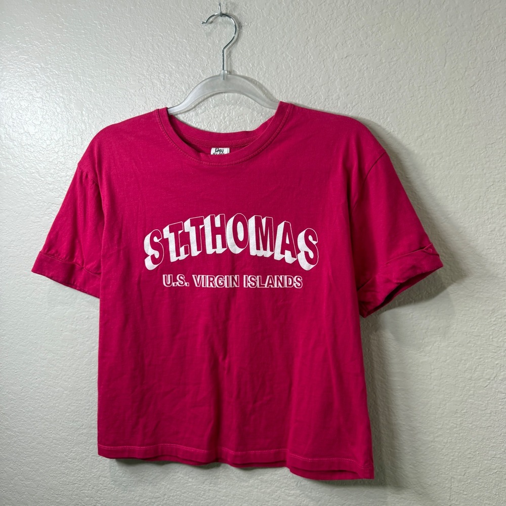Day Break St Thomas US Virgin Islands Graphic T-Shirt Pink Cotton Beach‎ Small